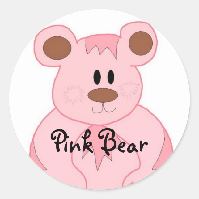 Pink Bear Classic Round Sticker (Front)
