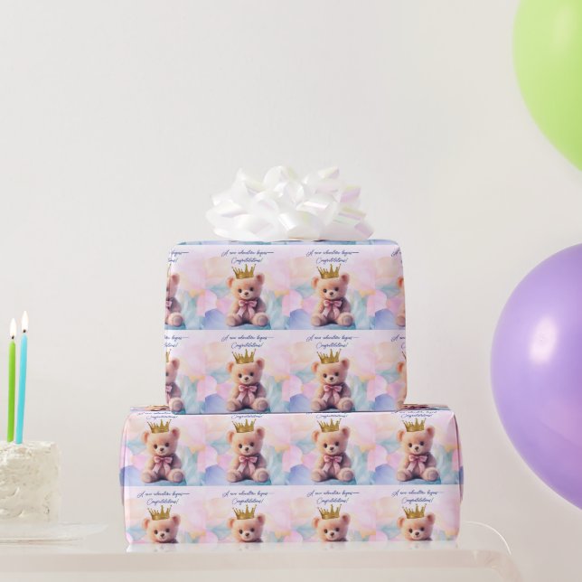 Pink Bear Gold Crown Congratulations! Wrapping Paper (Party Gifts)
