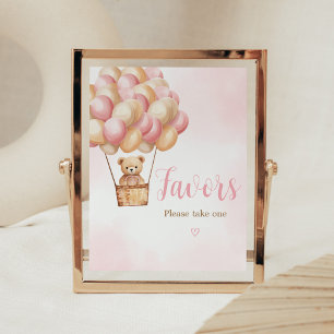 Pink Bear Hot Air Balloon Baby Shower Favours Poster