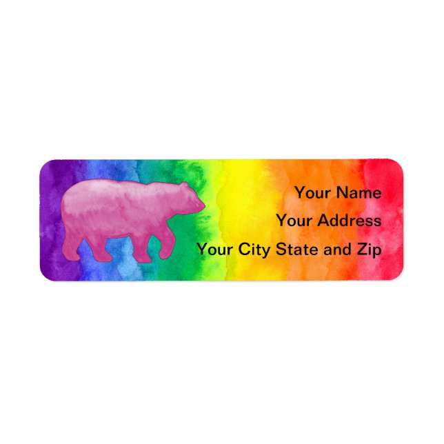 Pink Bear on Rainbow Wash Mailing Label (Front)