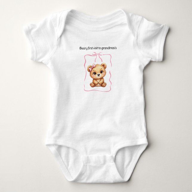 Pink Bear One Piece Baby Romper Bodysuit (Front)