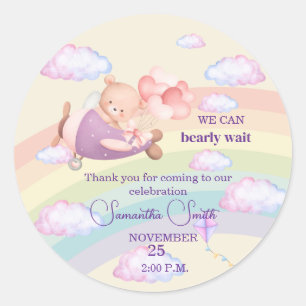 Pink Bear Pastel Airplane Balloon Classic Round Sticker
