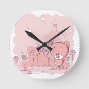PINK BEAR ROUND CLOCK