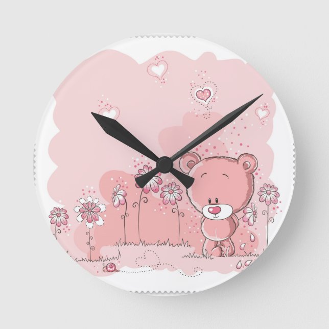 PINK BEAR ROUND CLOCK (Front)