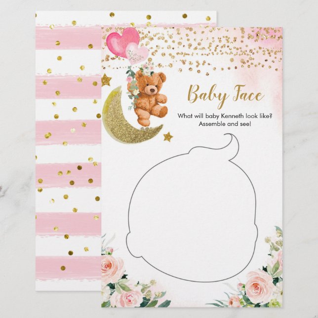 Pink Bearly Baby Shower Baby Face (Front/Back)