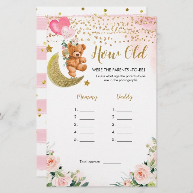 Pink Bearly Baby Shower How Old were The Parents (Front/Back)