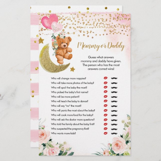 Pink Bearly Mummy or Daddy Games (Front/Back)