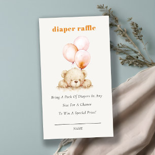 Pink Bearly Wait Balloon Diaper Raffle Baby Shower Enclosure Card