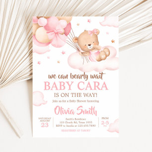 Pink Bearly Wait Clouds Baby Shower Invitation