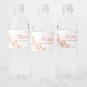 Pink Bearly Wait Clouds Baby Shower Water Bottle Label