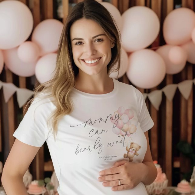 Pink Bearly wait, Mummy to be Baby Girl Shower T-Shirt (Pink, Mommy can bearly wait, Baby Girl shower mom-to-be t-shirt)