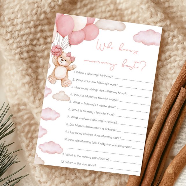 Pink Bearly Wait Who Knows Mummy Best Game (Girl Bear Balloon Baby Shower Who Knows Mommy Right Game)
