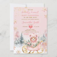 Pink Bearly Wait Winter Forest Baby Shower Bear