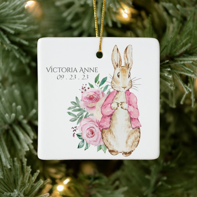 Pink Beatrix Potter Rabbit Personalised Baby  Ceramic Ornament (Tree)