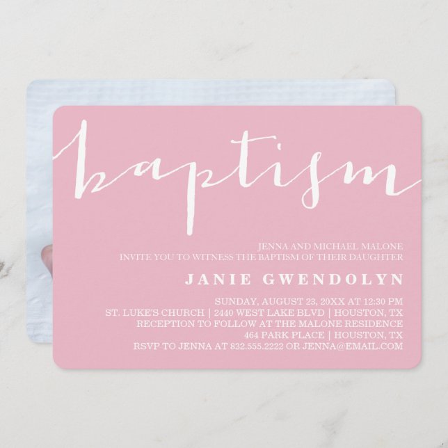 Pink Beautiful Calligraphy Baptism Invitation (Front/Back)