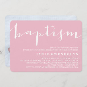Pink Beautiful Calligraphy Baptism Invitation