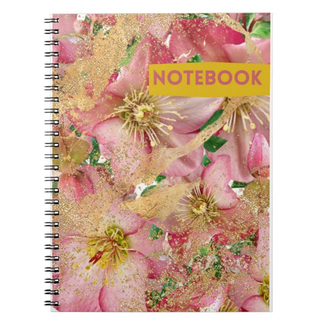 pink beautiful flowers and gold details notebook (Front)