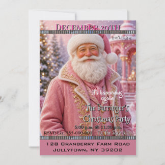 Pink Beautiful Santa Jolly Christmas Party Invitation