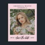 Pink Beautiful Script Sweet 16 Photo Save the Date Announcement Postcard<br><div class="desc">Beautifully pale pink Sweet 16 save the date postcard with a photo and a pretty script. Add the birthday girl's name and the details of the sweet sixteen celebrations in black fonts against a pink background.</div>