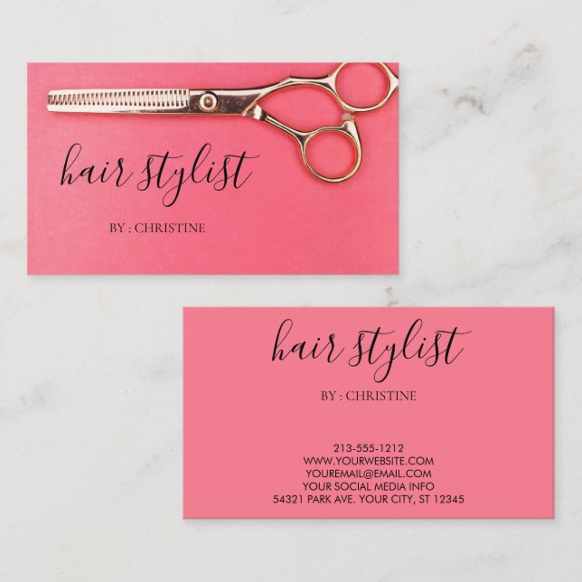 Pink Beautiful Shining Hairstyle Business Card (Front/Back)
