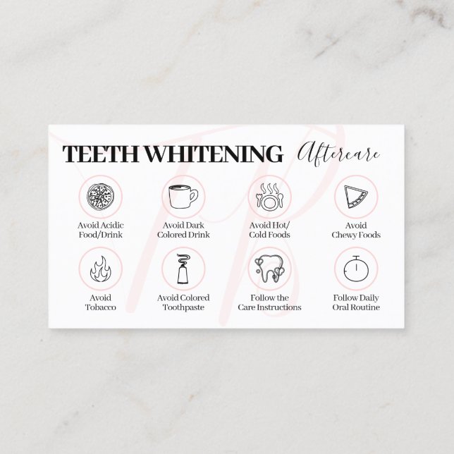 Pink Beauty Teeth Whitening Aftercare Tips Business Card (Back)