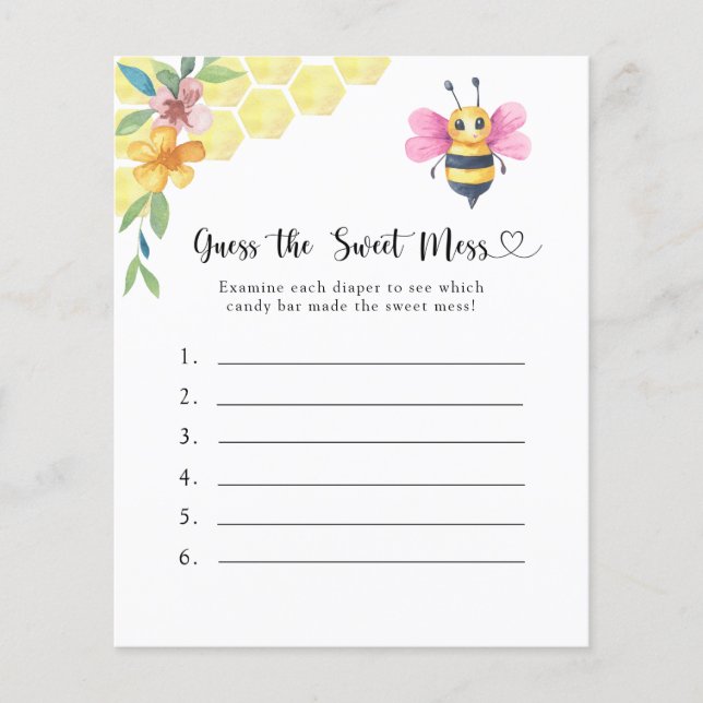 Pink Bee baby shower - Guess the Sweet Mess game (Front)