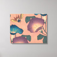 Pink Bee Flower Classic Hokusai Art