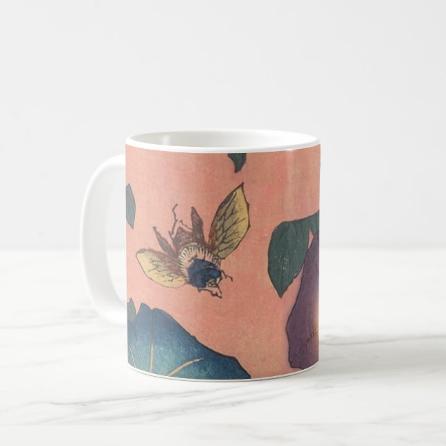 Pink Bee Flower Classic Hokusai Art Coffee Mug (Front Left)