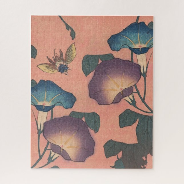 Pink Bee Flower Classic Hokusai Art Jigsaw Puzzle (Vertical)