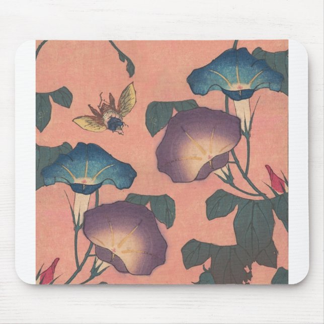 Pink Bee Flower Classic Hokusai Art Mouse Pad (Front)