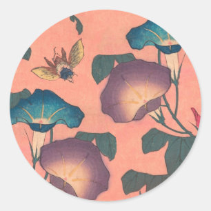 Pink Bee Flower Classic Hokusai Art Round Sticker