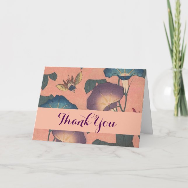 Pink Bee Flower Classic Hokusai Art Thank You Card (Front)