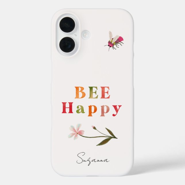 Pink Bee Inspirational Quote Boho Personalise Name Case-Mate iPhone Case (Back)