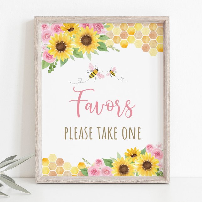 Pink Bee Sunflower Birthday Party Favour Sign (Creator Uploaded)