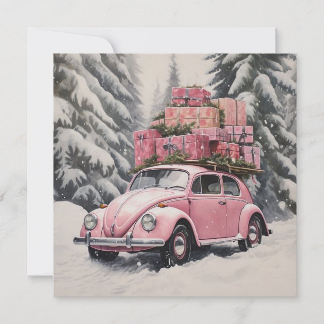 Pink Beetle Holiday Ornament & Gift Tag Card (Front)
