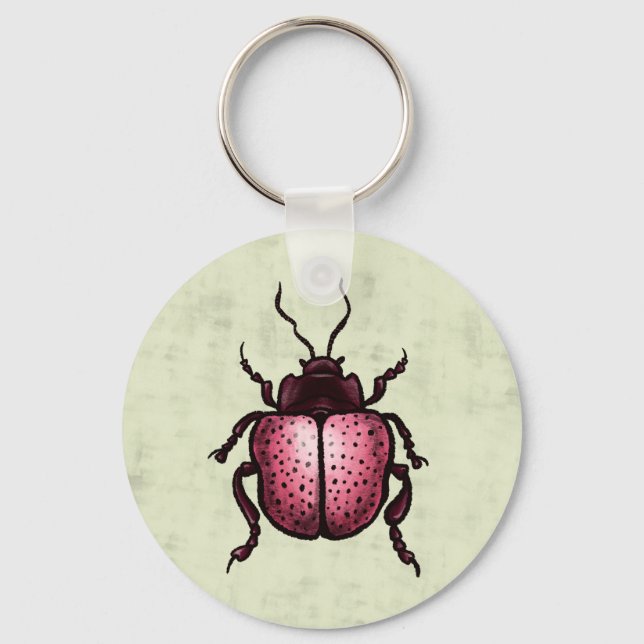 Pink Beetle QR Code Cute Insect Art Entomology Key Ring (Front)