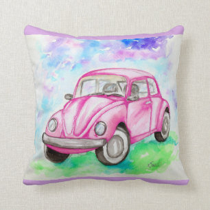 Pink Beetle Watercolor Painting Cushion