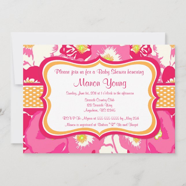 Pink Begonia Baby or Bridal Shower Invitation (Front)