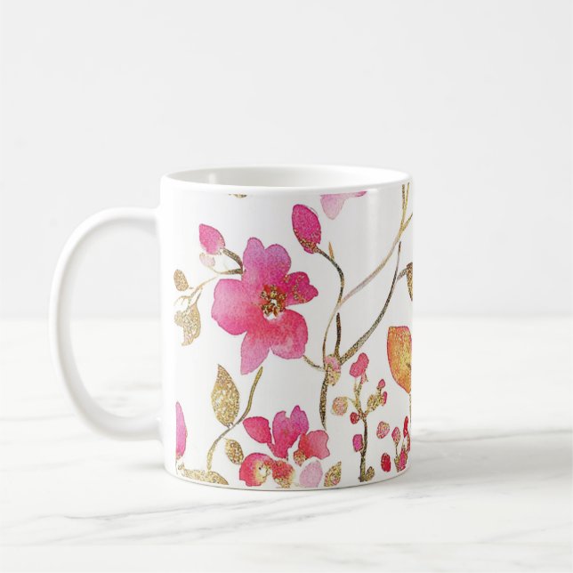 Pink begonia flower pattern coffee mug (Left)