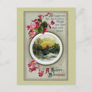 Pink Begonias Vintage Birthday Vignette Postcard