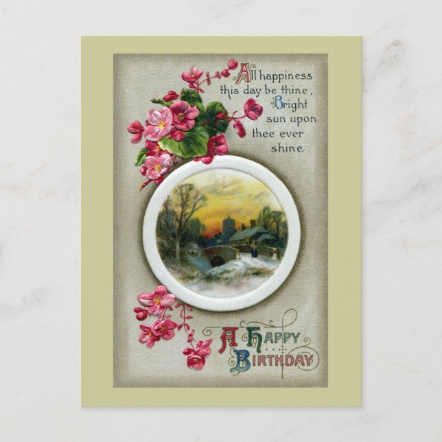 Pink Begonias Vintage Birthday Vignette Postcard (Front)