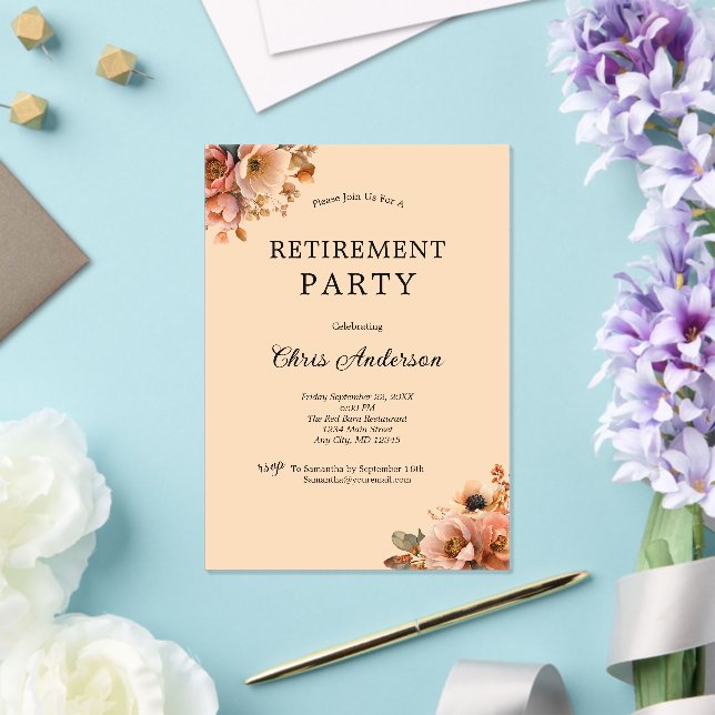 Pink Beige Floral Elegant Modern Retirement Party Acrylic Invitations (Insitu (Wedding))