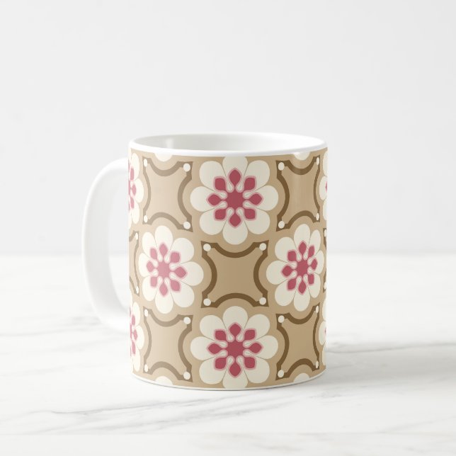 Pink & Beige flower Coffee Mug (Front Left)