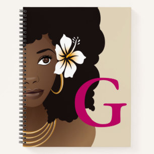 Pink & Beige   Flower in Hair   Monogram Notebook