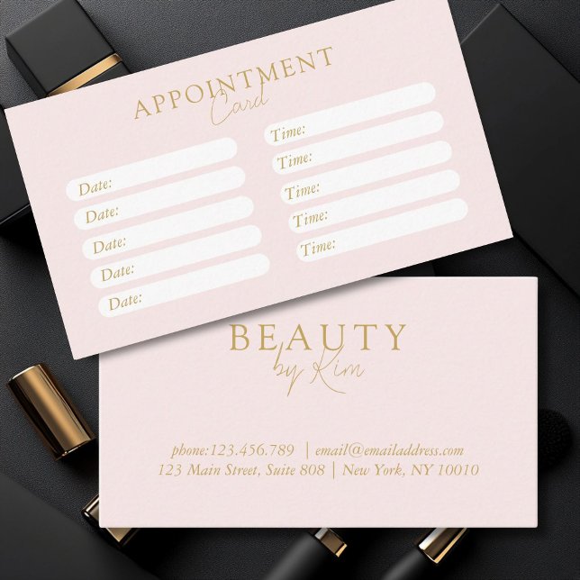 Pink & Beige-Gold, Minimal, Elegant, Salon Appointment Card (Pink & Beige-Gold, Minimal, Elegant, Salon, Trendy Appointment Card)