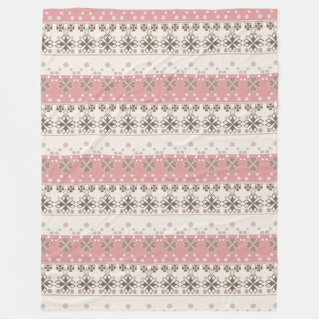 Pink beige ornament fleece blanket (Front)