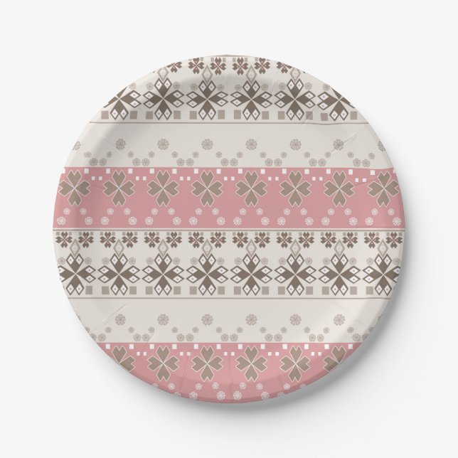 Pink beige ornament paper plate (Front)