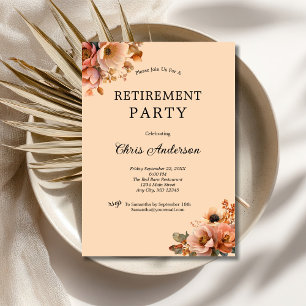 Pink Beige Party Floral Elegant Modern Retirement  Invitation