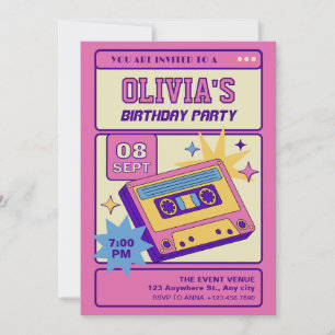 Pink beige retro music party cassete invitation