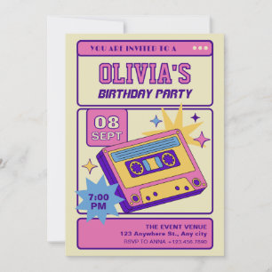 Pink beige retro music party cassete  invitation